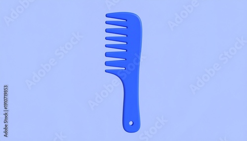 Blue Wide Tooth Comb for Detangling Hair on Light Blue Background.