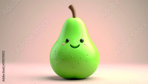 Adorable Green Pear Character with a Sweet Smile.