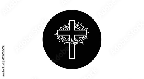 Crown of Thorns Cross Symbol Illustration.