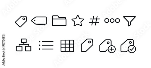 Collection of simple outline icons representing various business and organizational concepts