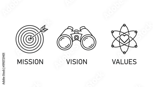 Mission Vision Values Icons for Business Strategy Editable Vector