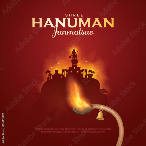 Happy Hanuman Jayanti Janmotsav Greeting Design, Lord Hanuman Creative Background. A Hindu festival celebrated of lord hanuman birthday.