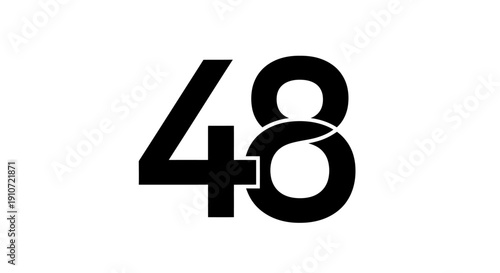 Black Number Forty Eight on White Background.