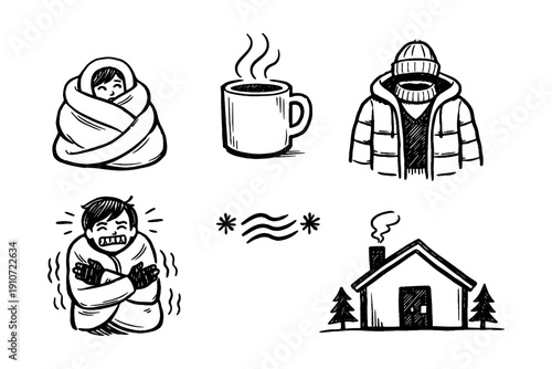 Cozy winter essentials: warm clothing, hot drink, and home comforts