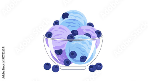A refreshing bowl of blueberry ice cream with swirls of blue and purple.