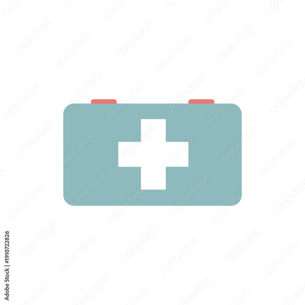 Obraz premium “First aid kit icon, emergency healthcare concept, flat illustration, pastel colors, minimal detail, single icon, clean vector style, no text, transparent background”