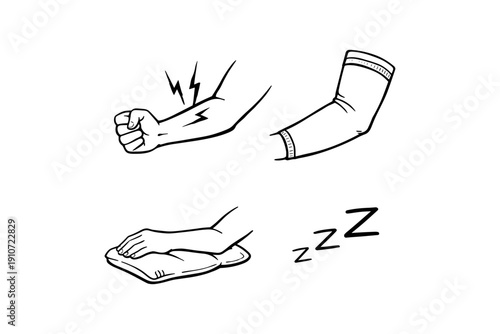 Arm pain relief illustration with compression sleeve and rest concept