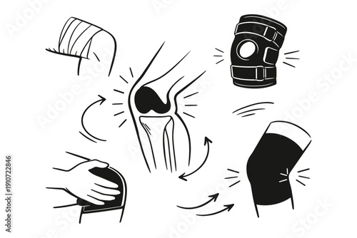 Knee pain relief and support: braces, wraps, and anatomy illustration