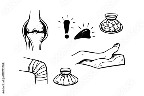 Joint pain and swelling relief: ice packs and bandages for injury recovery
