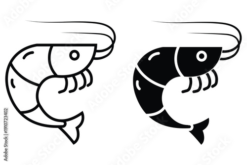 Shrimp line icon, Shrimp sign. Sea food logo, silhouette on white background. Vector illustration.