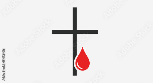 Christian Cross with Red Blood Drop Symbol.