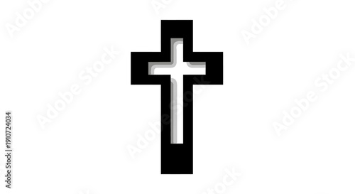 Simple Black and White Christian Cross Symbol.