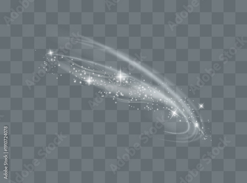 Snow and wind on a transparent background. White gradient decorative element.