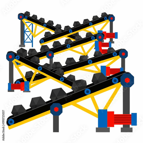 Industrial Conveyor Belt System Transporting Raw Materials.