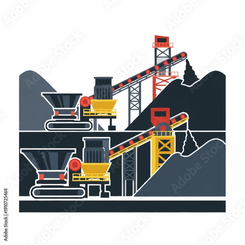 Industrial mining operation with conveyor belts and crushing machines.