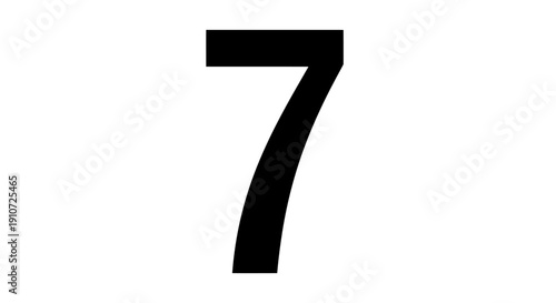 Black Number Seven on White Background.
