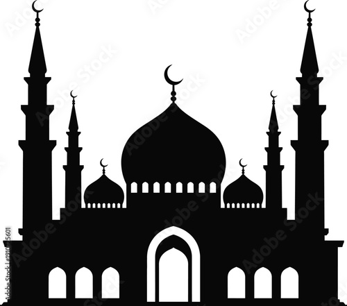 Islamic mosque silhouette symbol representing architecture, worship, and religious building landmark in clean vector illustration