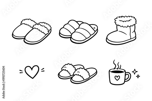 Cozy slippers and warm mug drawings - heartwarming comfort doodles