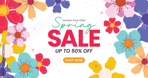 Spring sale vector set. Colorful hand-drawn floral elements in botanical pattern design on white background. Vector illustration spring promotional banner collection.