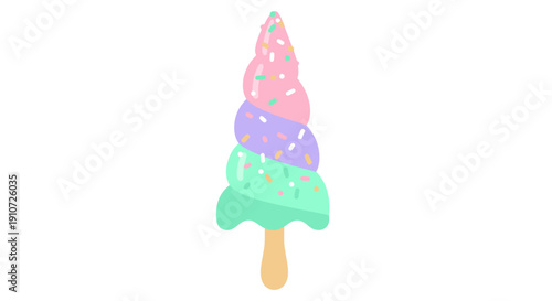 Colorful Pastel Swirled Ice Cream Bar on a Stick.