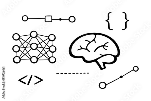 Abstract representation of neural networks and brain with programming symbols