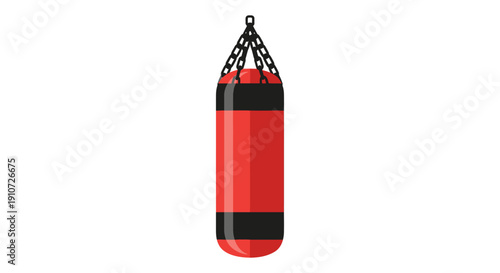 Red and Black Boxing Punching Bag Hanging from Chains.
