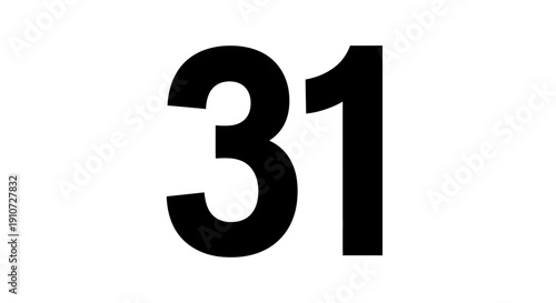 Black Number Thirty One on White.
