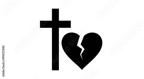 Broken Heart and Christian Cross Symbol.