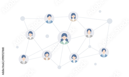 ビジネスパーソンの人脈ネットワークのベクターイラスト (フラットデザイン) 男性･女性のスーツ姿の人物