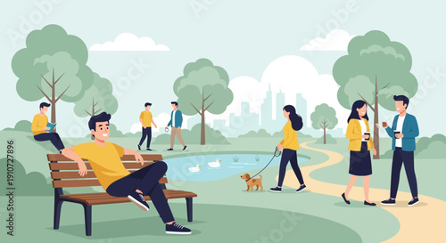 People enjoying a sunny day in the park relaxing and socializing.