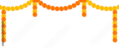 Marigold hanging flower design element for hinduism festivals wishes and invitation design decoration