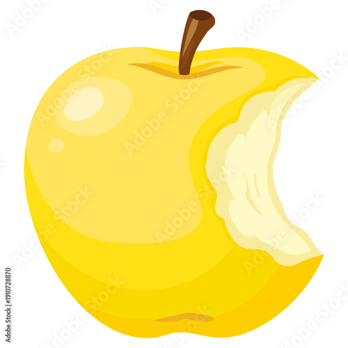 Yellow juicy bitten apple. Apple eaten cartoon image art. Healthy vegetarian snack, bitten apple for design, infographic. Vector illustration