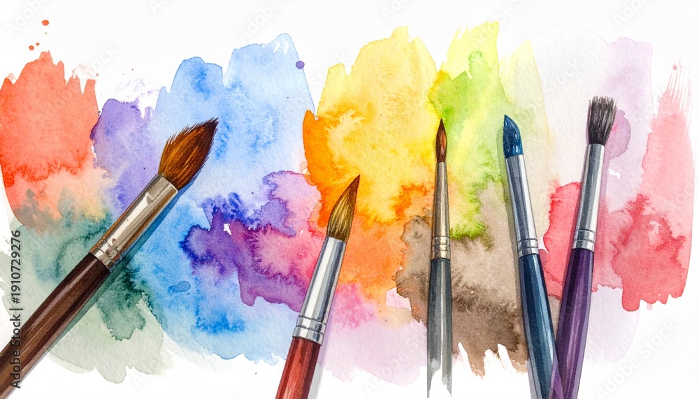 Obraz premium Colorful Paintbrushes with Watercolor Background Art.