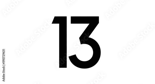 Black Number Thirteen on White Background.