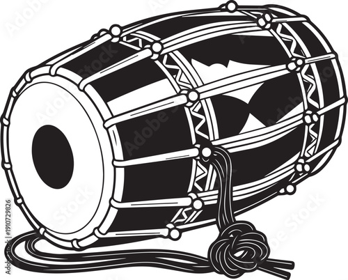 Dholak Indian Drum Silhouette Vector Illustration for Traditional Music Festival and Folk Design