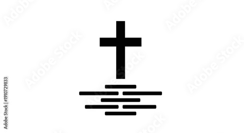 Christian Cross Symbol on Water Surface.
