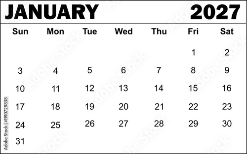 January 2027 Calendar 
