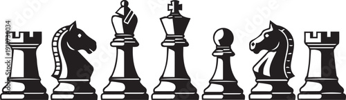 Chess Piece Silhouette Vector Set for Strategy Gaming Competition and Business Leadership Design