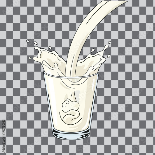Pouring milk in a glass with splash, on transparent background.
