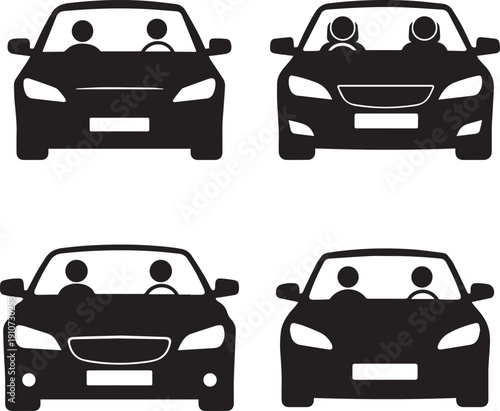 Car with Passengers Silhouette Vector for Travel Transportation Road Trip and Commuting Concept