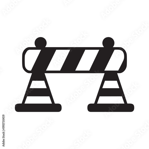 A black and white striped barrier illustration viewed from the front on a simple background with two people standing behind it, representing obstruction or restriction.