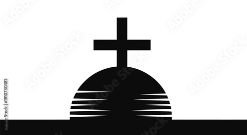 Christian Cross Silhouette Against Dome Shape.