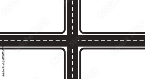 Road Intersection with Dashed Lines.