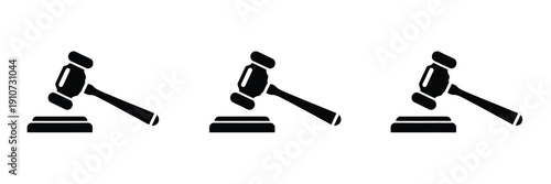 Gavel vector icons representing judicial tools, courtroom decisions, and legal authority in isolated flat illustration style