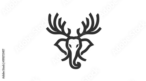 Minimalist line art abstract elephant deer hybrid creature logo concept. Geometric animal symbol design illustration.