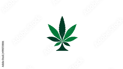 Green cannabis leaf icon on white background, stylized marijuana plant symbol for natural health, wellness, and business design.