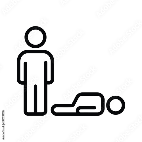 Simple line drawing of a person and a reclining chair with a ball