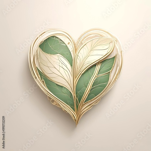 Wallpaper Mural Elegant gold line art heart combined with green leaf, premium organic brand style, minimal luxury packaging design Torontodigital.ca