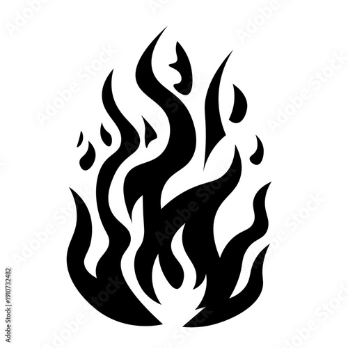 tribal art , minimalist doodle,   stylized silhouette of fire,sharp, dynamic curves and negative space 