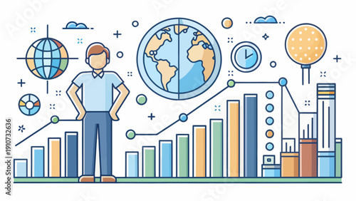 Business man observing global growth chart